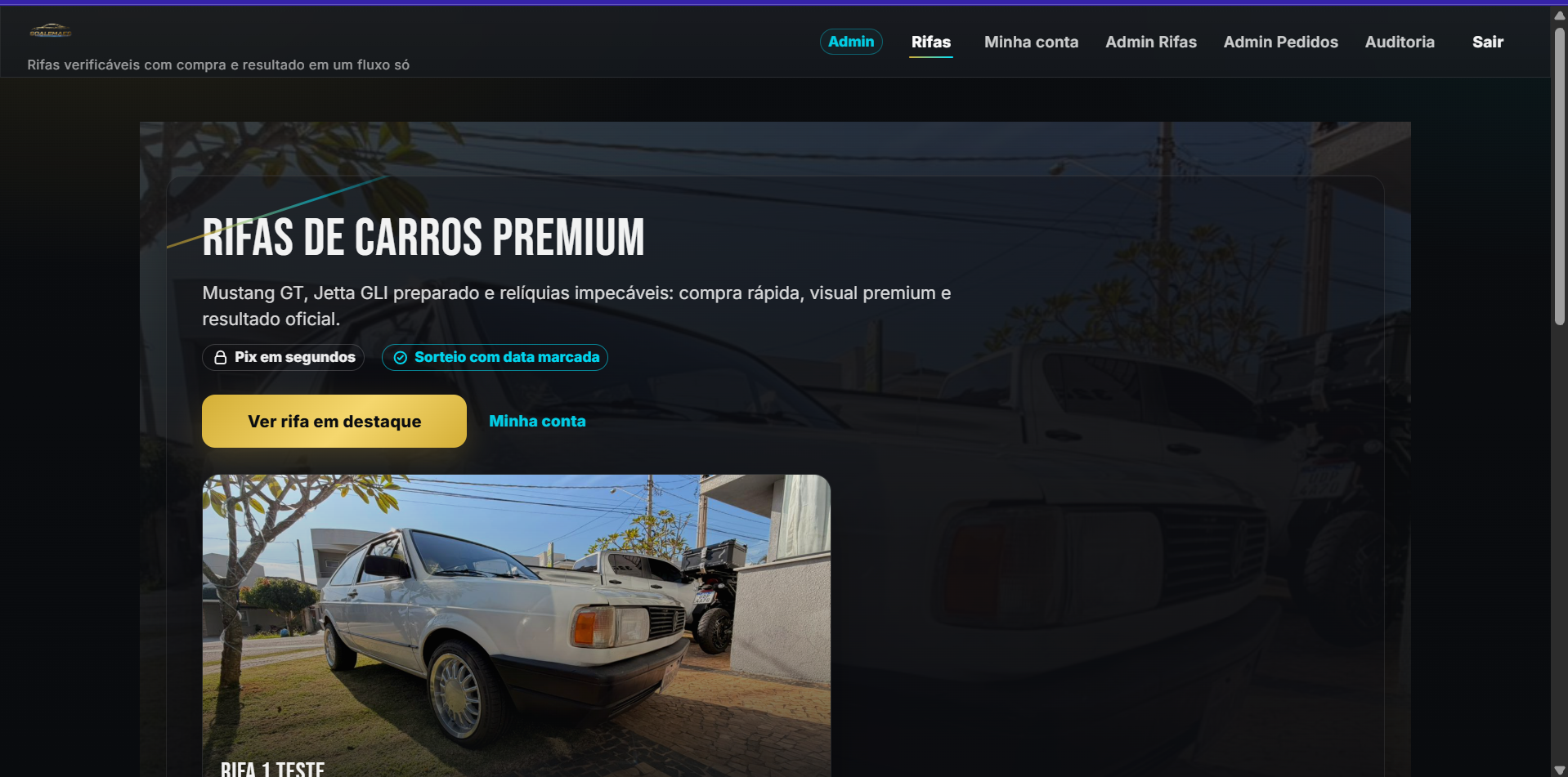 Preview da Plataforma de Rifas